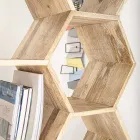 Raft librash të dhomës së ndenjes në dizajn Mango Wood Honeycomb - Carida Viadurini