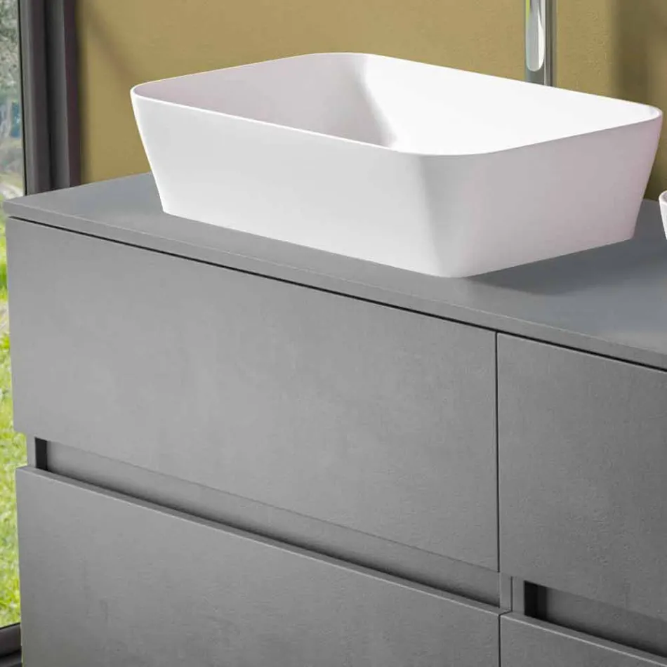 Dollap i ndërprerë i banjës me lavaman me countertop të dyfishtë - Mandrillo Viadurini