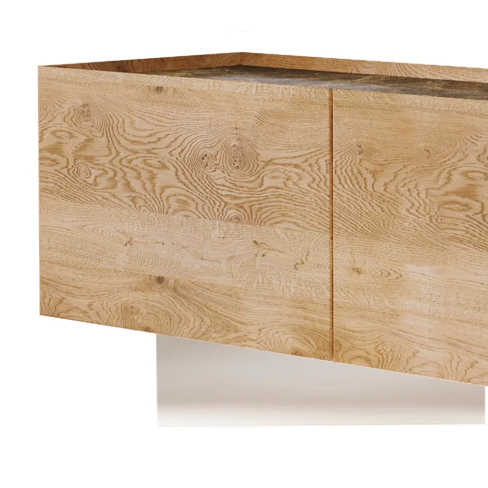 Kabinet TV me 3 Dyer me Baze ne Xham te Temperuar Prodhuar ne Itali - Soraya Viadurini