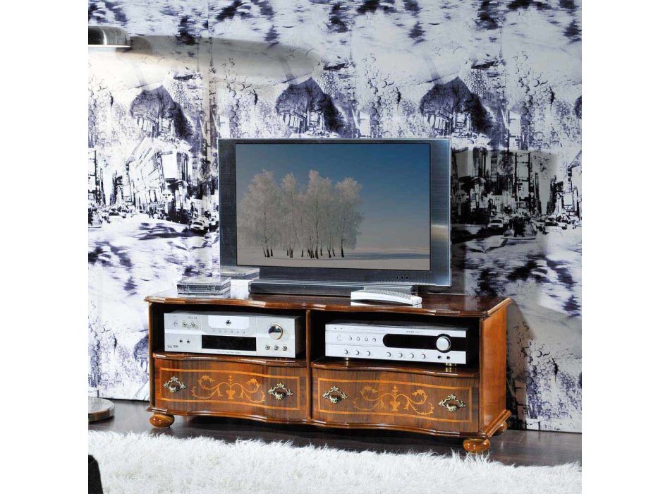Stenda klasike e televizorit në dru luksoz arre Prodhuar në Itali - Prince Viadurini
