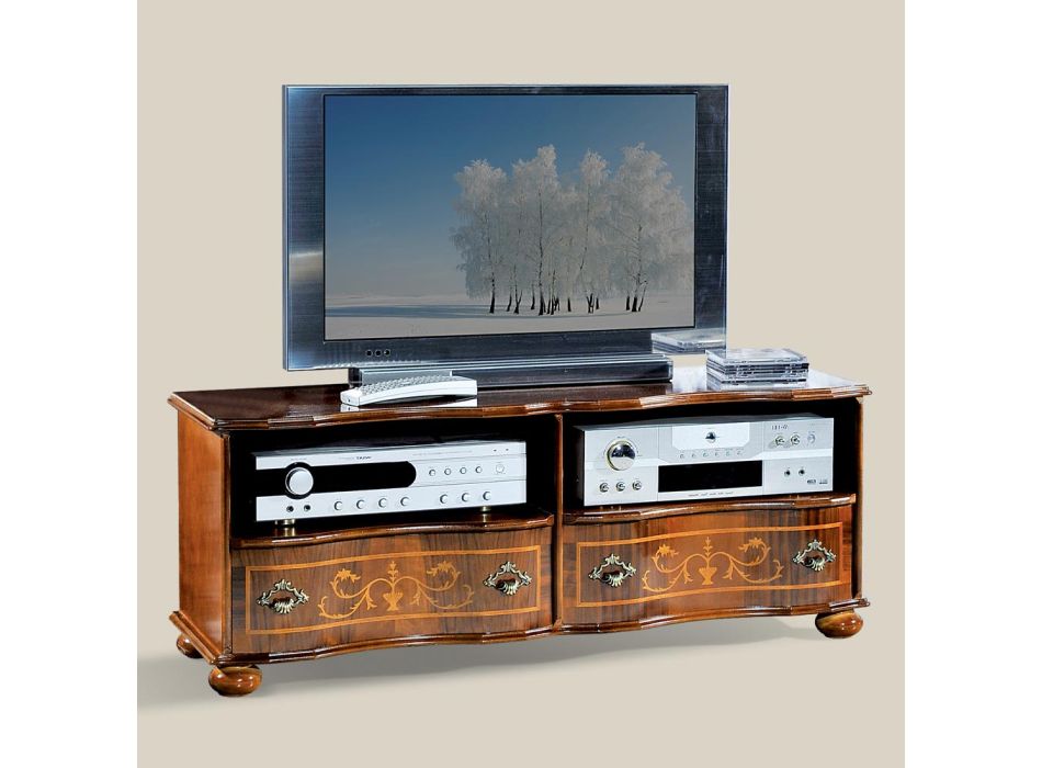 Stenda klasike e televizorit në dru luksoz arre Prodhuar në Itali - Prince Viadurini