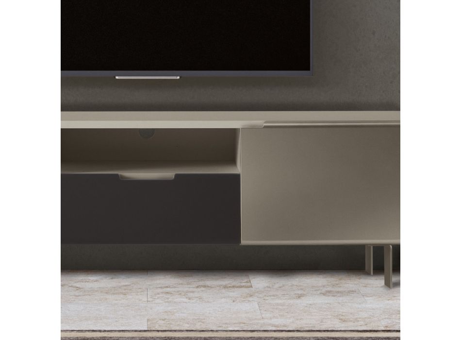 Kabineti televizori me 2 dyer dhe 1 sirtar ne ngjyre nikel dhe karboni - Inga Viadurini