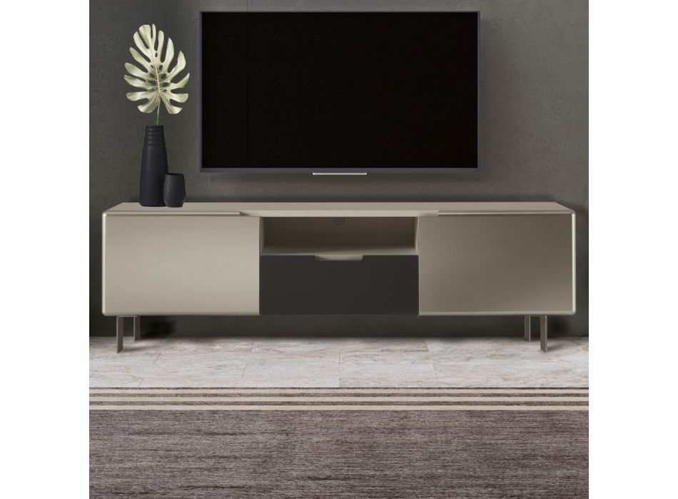 Kabineti televizori me 2 dyer dhe 1 sirtar ne ngjyre nikel dhe karboni - Inga Viadurini