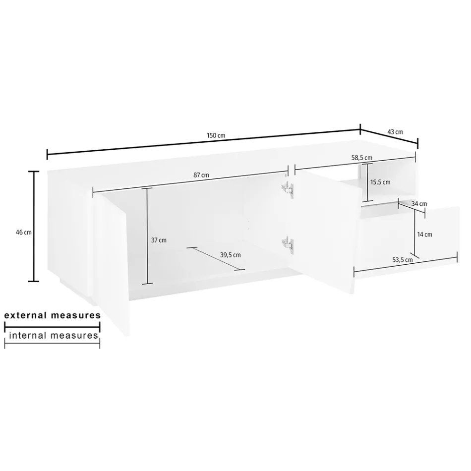 Kabineti TV me 2 dyer, një sirtar dhe një ndarje të hapur Prodhuar në Itali - Popilio Viadurini