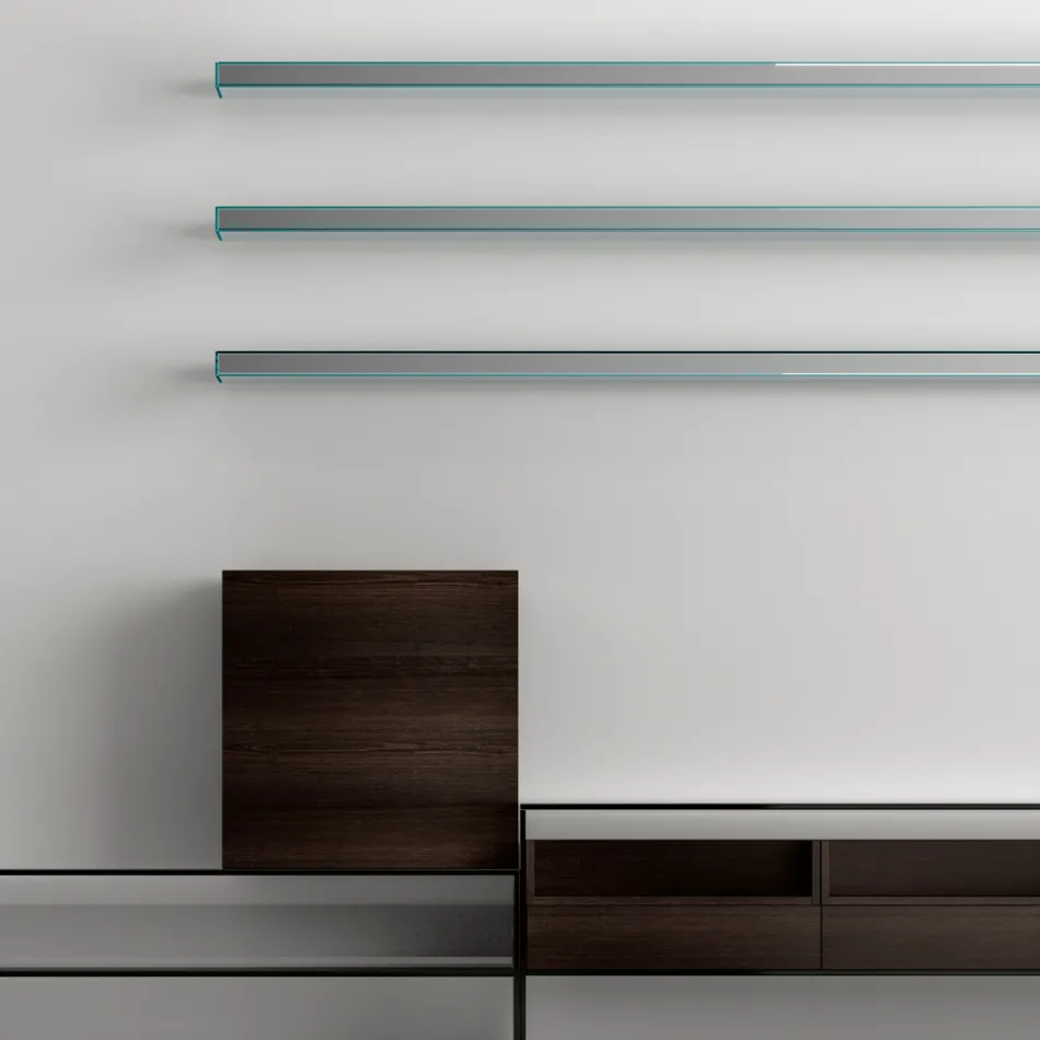 Stenda televizori me 3 rafte dhe kontenier me mentesha Made in Italy - Roman Viadurini