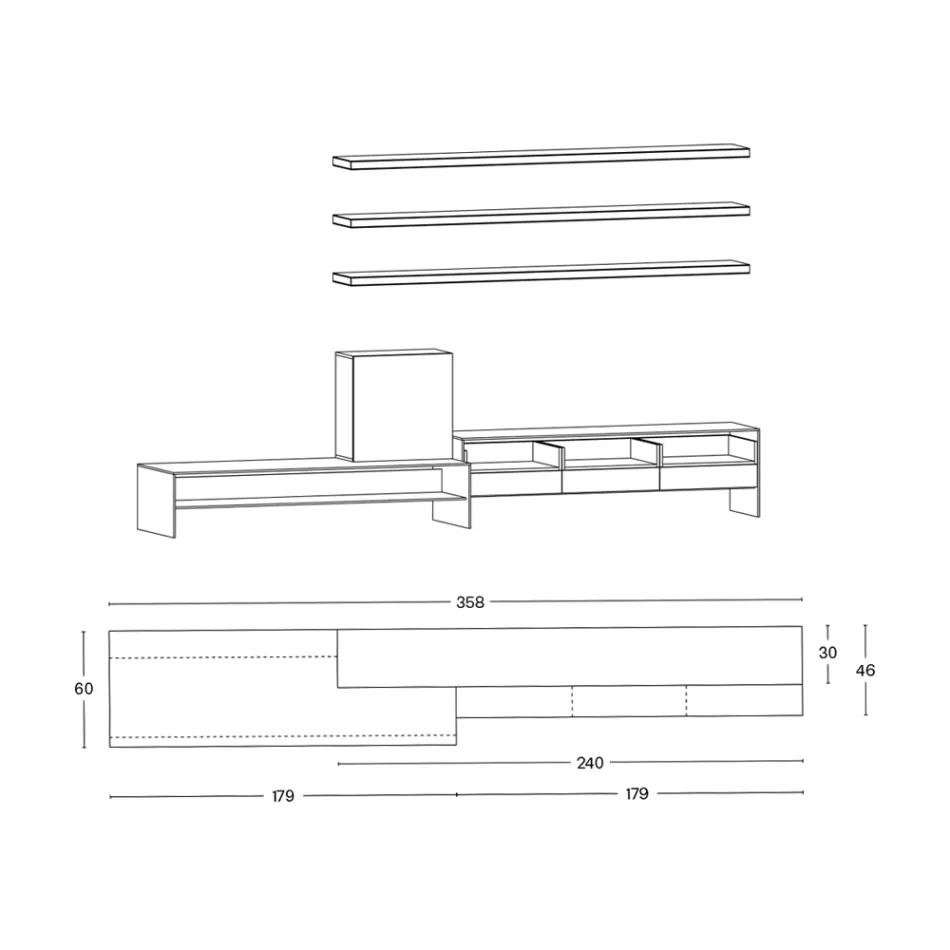 Stenda televizori me 3 rafte dhe kontenier me mentesha Made in Italy - Roman Viadurini
