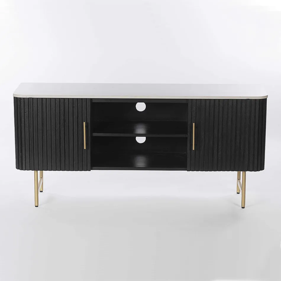 Stand televizori me majë mermeri dhe korniza druri mango - Peshkatar Viadurini