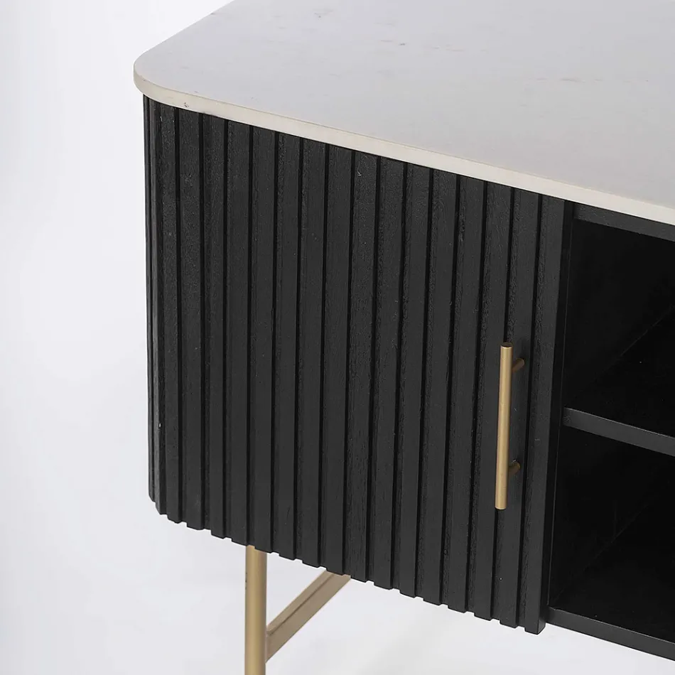 Stand televizori me majë mermeri dhe korniza druri mango - Peshkatar Viadurini