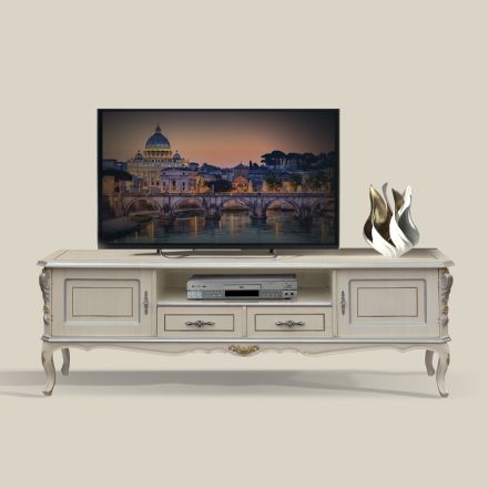 Kabineti TV luksoz në dru të bardhë dhe argjend Prodhuar në Itali - Cheverny Viadurini