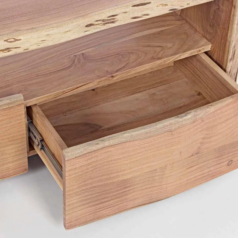 Stendë TV Moderne në Dru Akacie me 3 Mbathje Homemotion - Lauro Viadurini