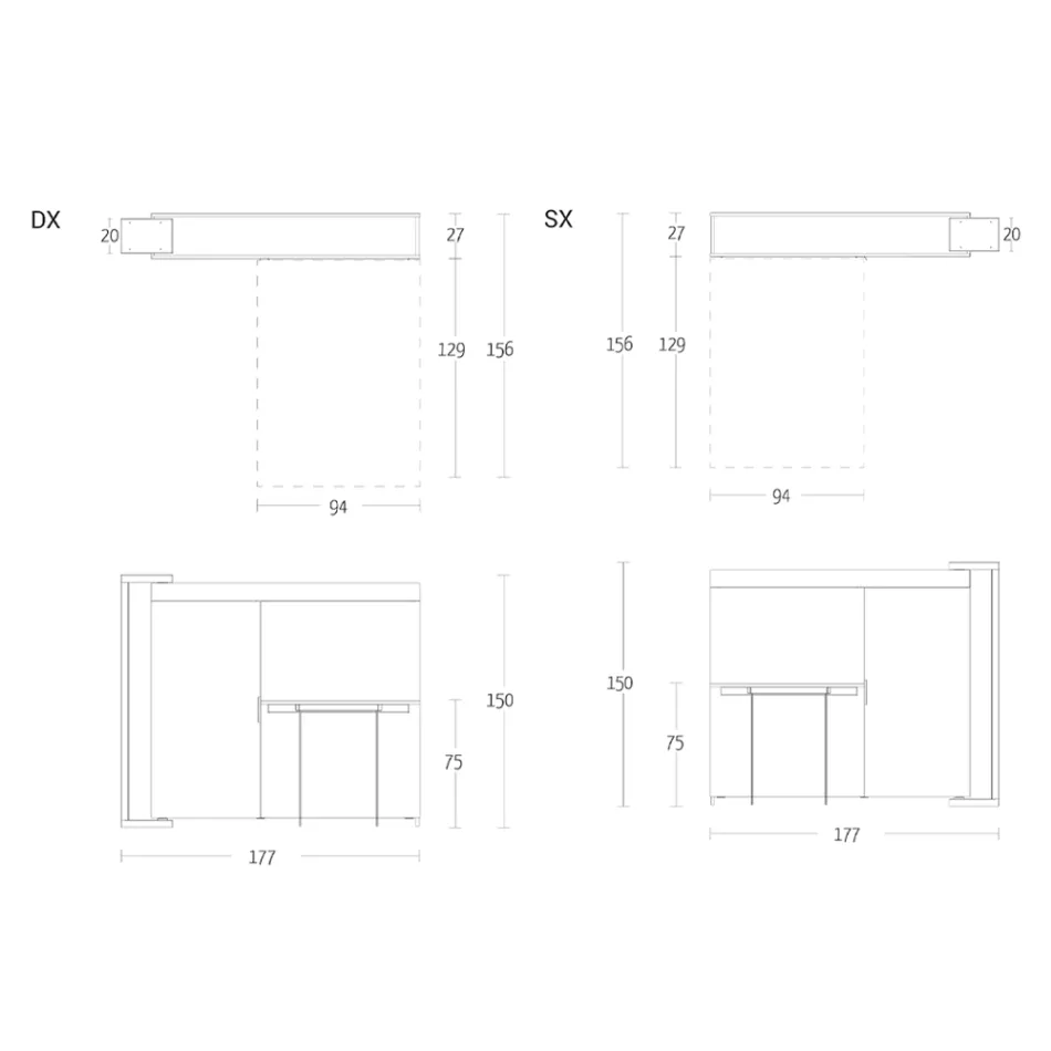 Kabineti rrotullues multifunksional me stendë TV dhe tavolinë të integruar Prodhuar në Itali - Illusione Viadurini
