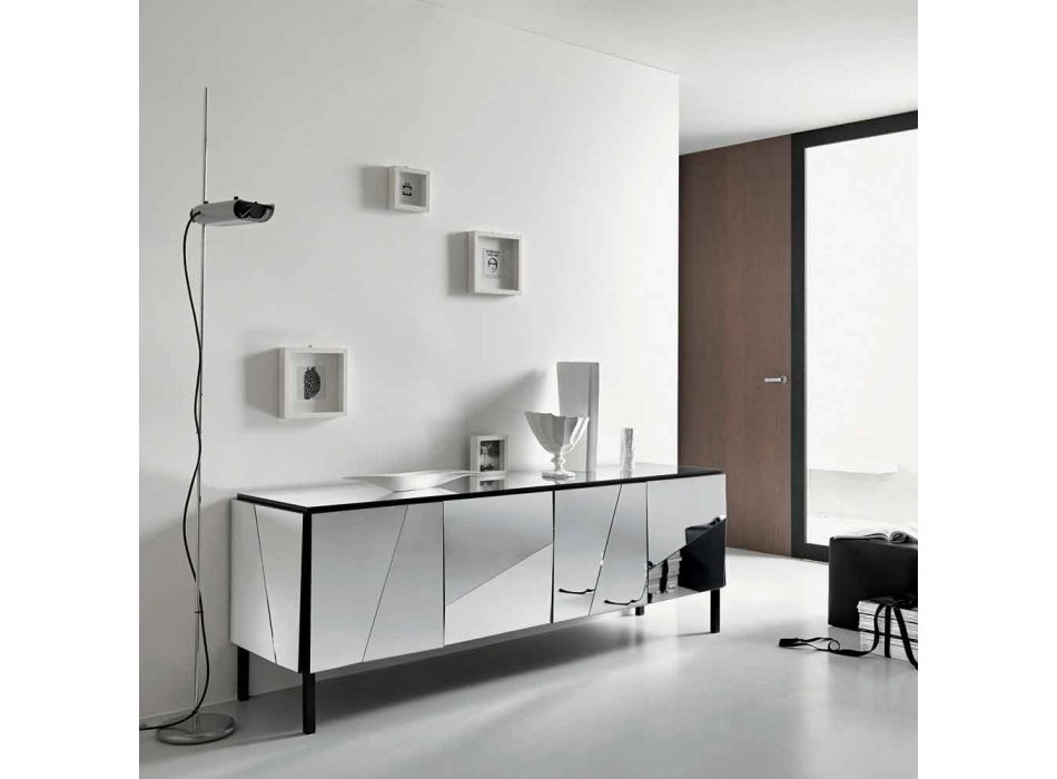 Bordi i dhomës së ndenjes në dru të zi të zi dhe xham pasqyre Top Liscio - Senese Viadurini