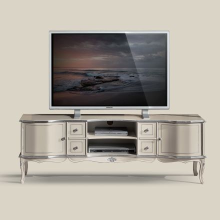 Stenda TV të dhomës së ndenjes Dru i bardhë dhe argjendi Prodhuar në Itali - Windsor Viadurini