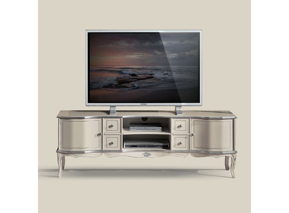 Stenda TV të dhomës së ndenjes Dru i bardhë dhe argjendi Prodhuar në Itali - Windsor Viadurini