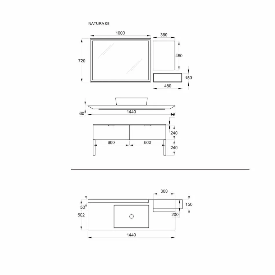 Mobilje banjo me dizajn modern luksoz në dru natyral dhe të zezë - Alide Viadurini