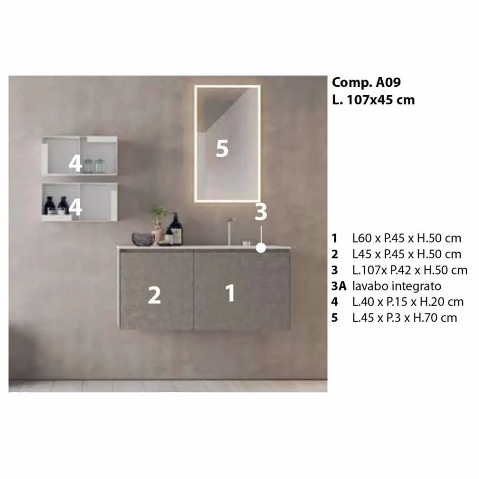 Mobilje me dizajn të pezulluar, përbërje moderne e banjës - Callisi9 Viadurini