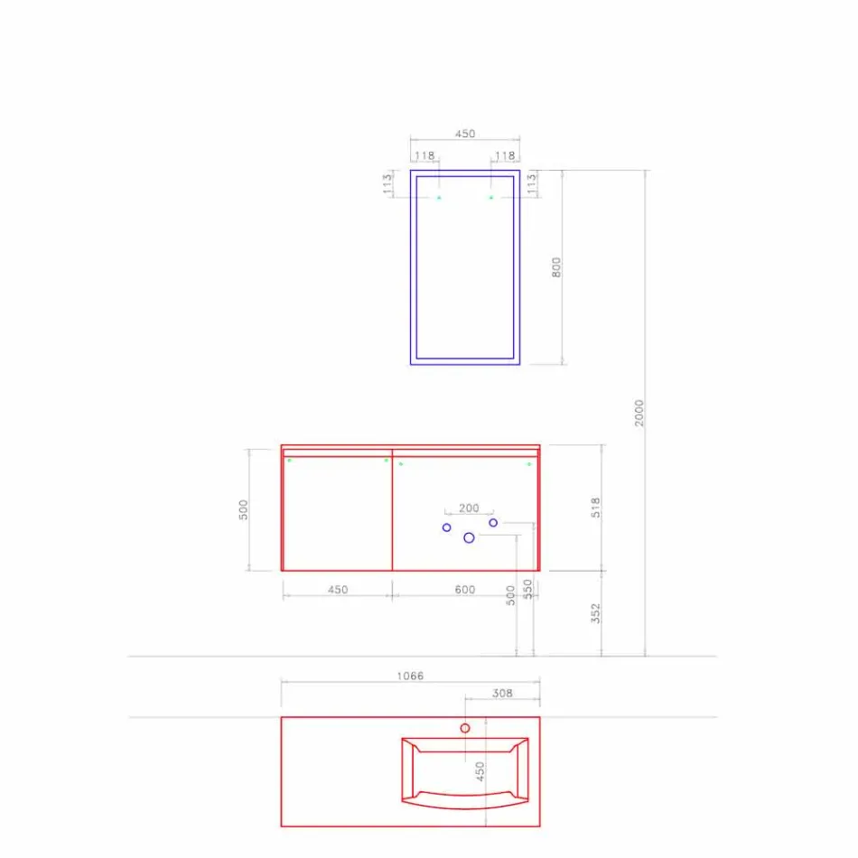Mobilje me dizajn të pezulluar, përbërje moderne e banjës - Callisi9 Viadurini