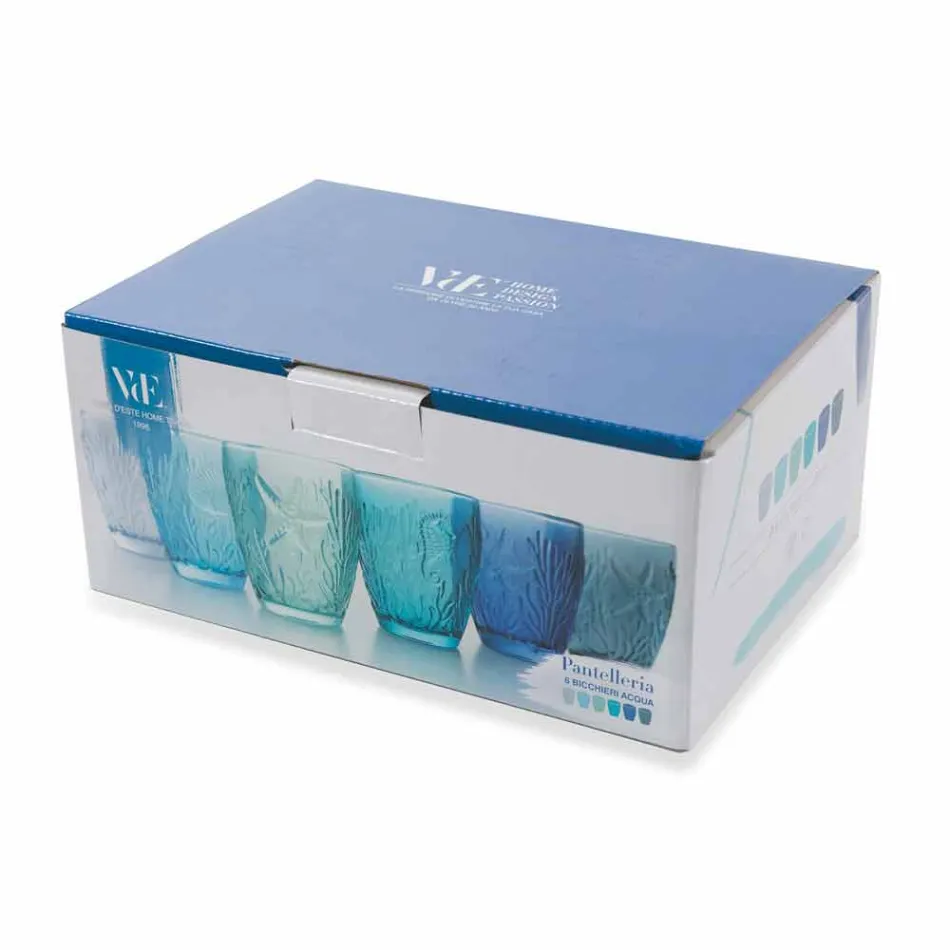 Syzet moderne me ngjyra blu 6 copë Shërbimi i Ujit - Mazara Viadurini