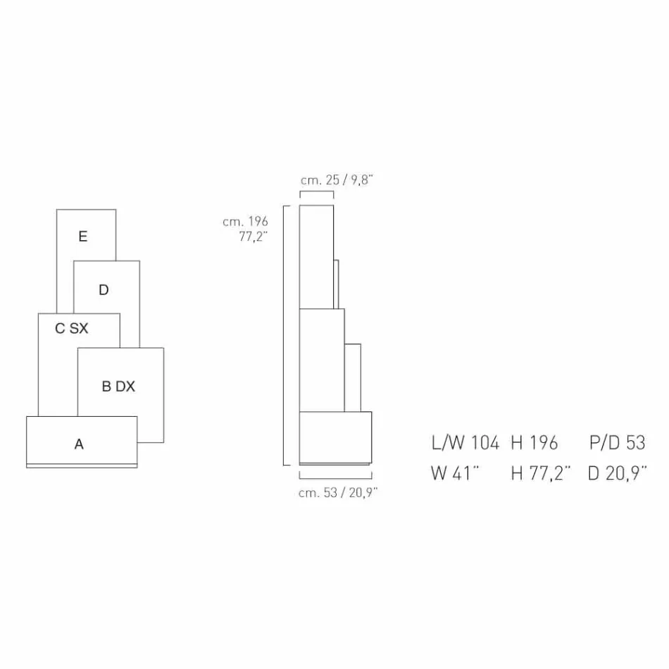 Dizajni i kullës së dhomës sonë të banimit Tetris, modeli MDF H196cm i bërë në Itali Viadurini
