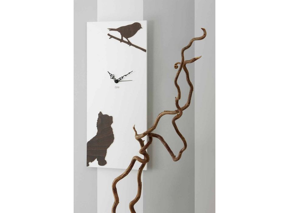 Ora e bardhë e murit me dekorime të kafshëve prej druri Dizajn modern - pezullim Viadurini