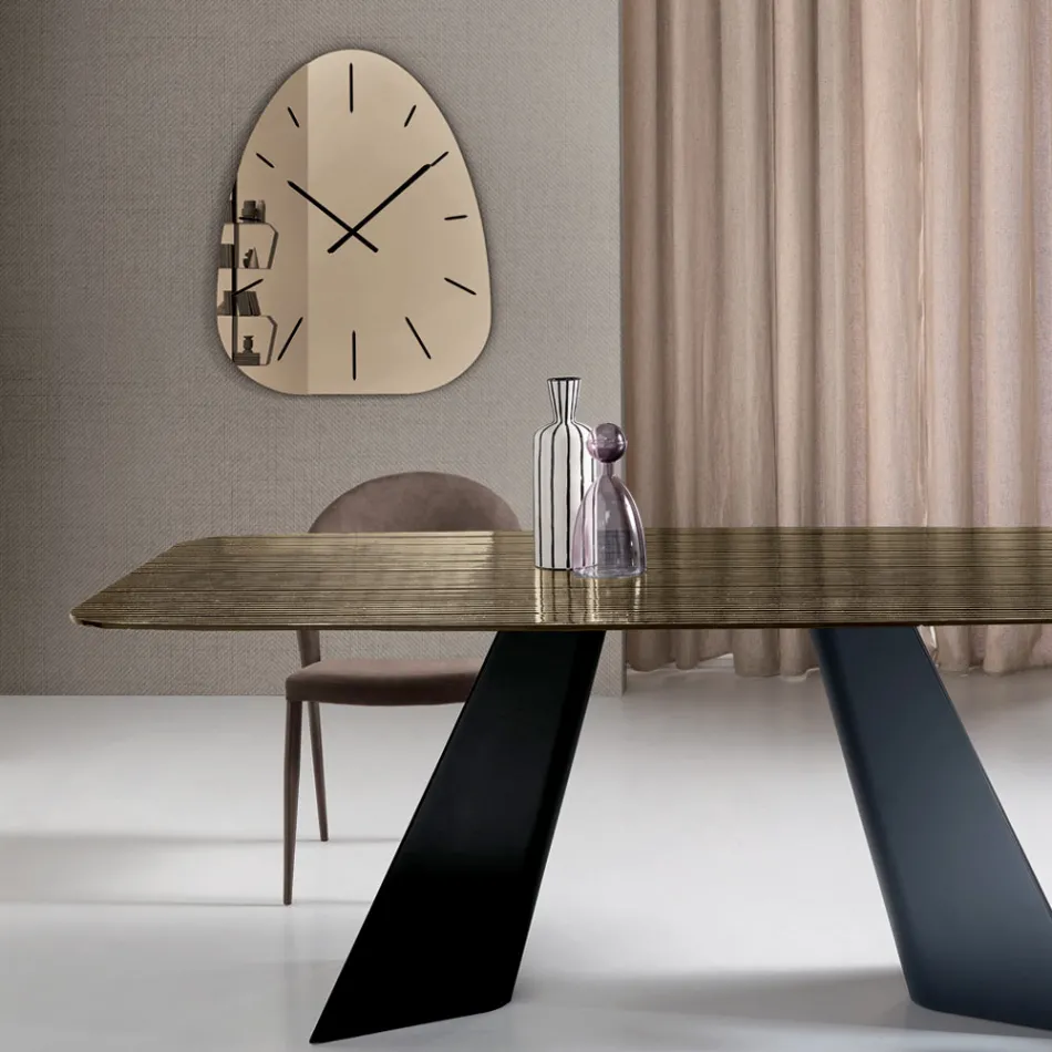 Orë muri prej qelqi me pasqyrë Claudia me numra të gdhendur me lazer Viadurini