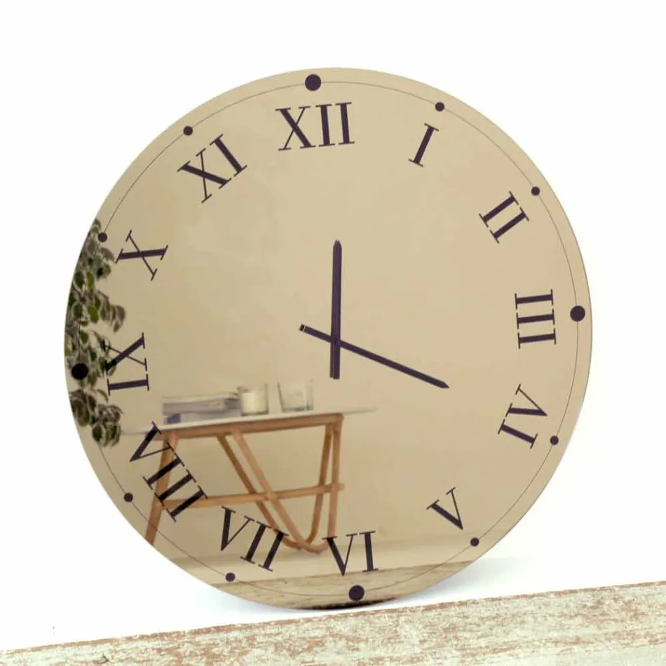 Orë muri e rrumbullakët në kristal pasqyre Prodhuar në Itali - Veshje Viadurini