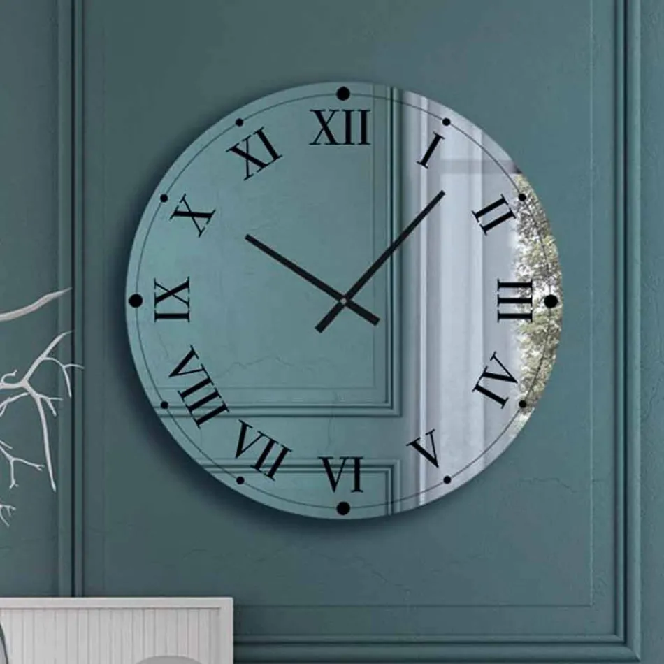 Orë muri e rrumbullakët në kristal pasqyre Prodhuar në Itali - Veshje Viadurini