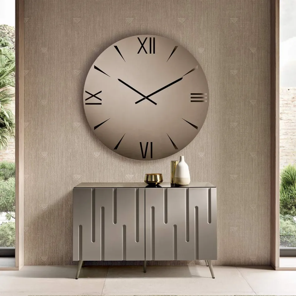 Orë e rrumbullakët prej qelqi me pasqyrë dhe numra të gdhendur me lazer - Clelia Viadurini