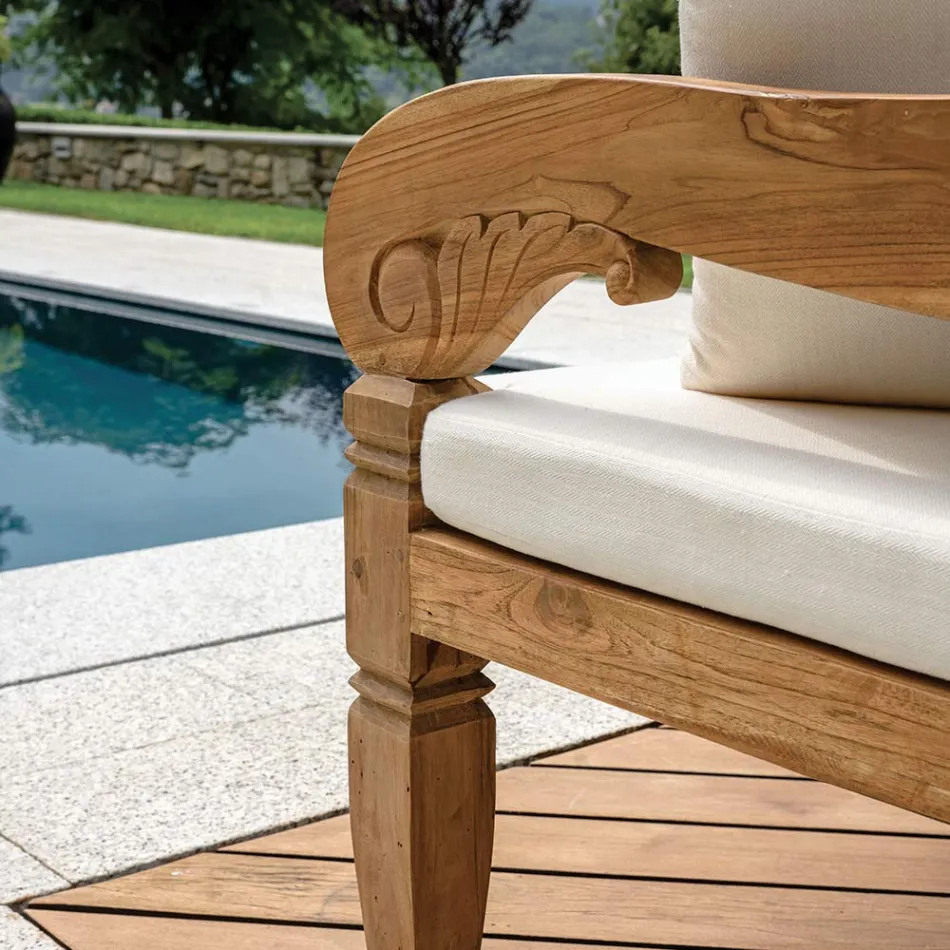 Stola 210x112 cm në dru tik i ricikluar me jastëkë - Mammolo Viadurini