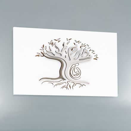 Panel i bardhë i gdhendur me lazer me pemë dhe familje Prodhuar në Itali - Helga Viadurini