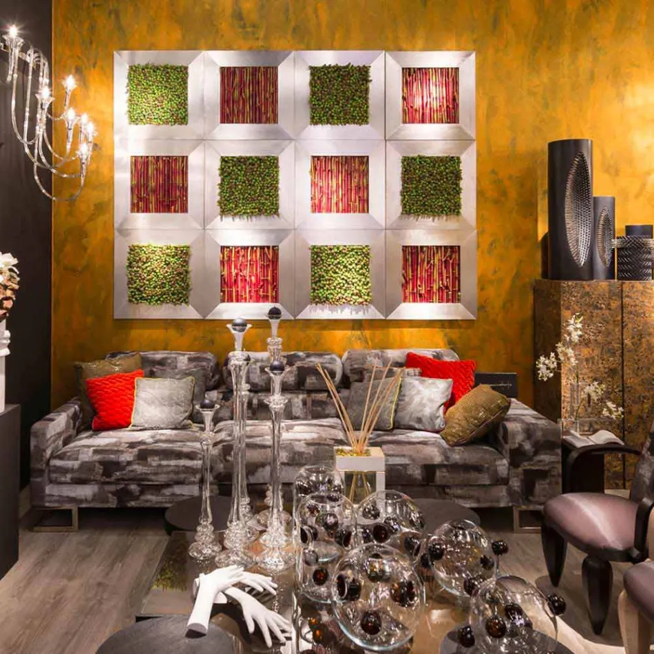 Panel Dekorativ në Metal dhe Bambu Artificiale Prodhuar në Itali - Bambu Viadurini