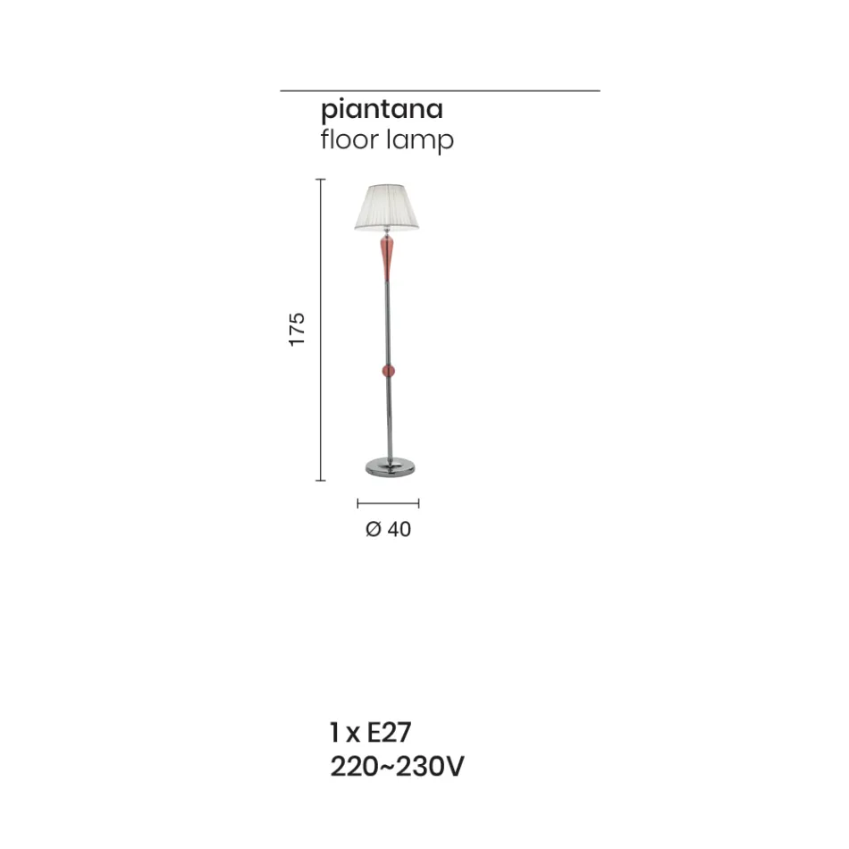Llambë dyshemeje klasike italiane e punuar me dorë me xham dhe metal me abazhur - Oliver Viadurini