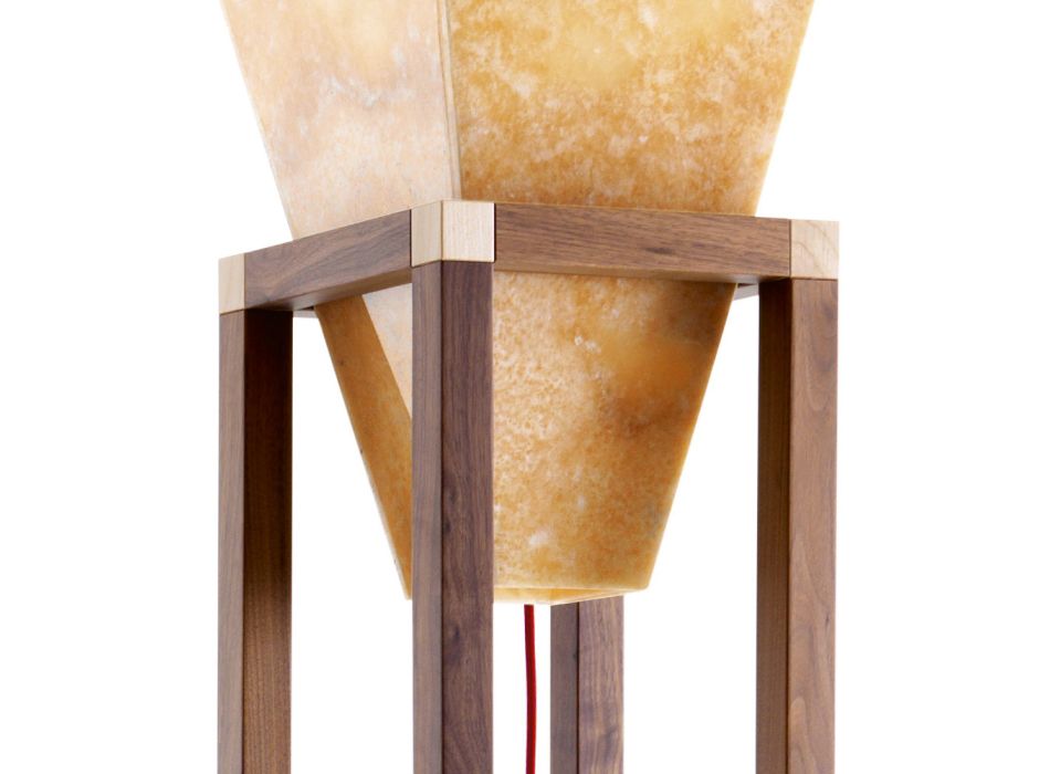 Dizajn llambë dyshemeje në oniks dhe dru Grilli York bërë në Itali Viadurini
