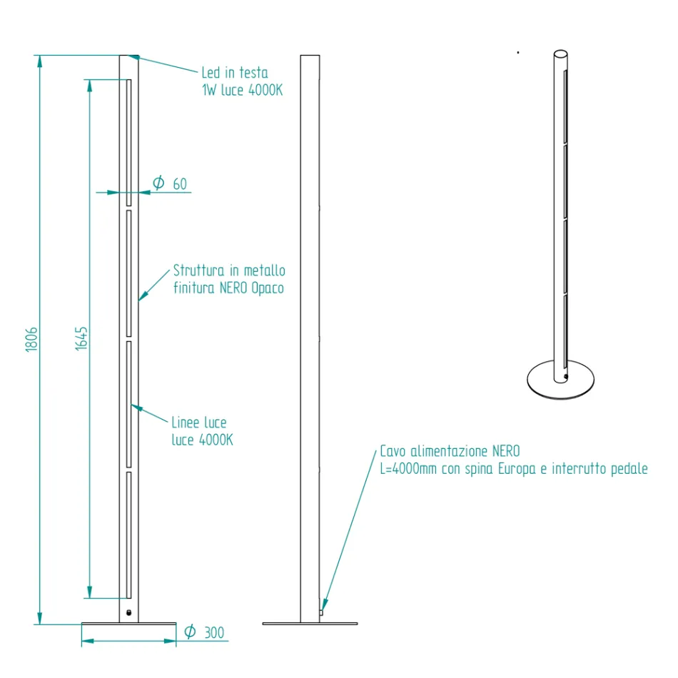 Llambë dyshemeje moderne metalike me ndriçim të dyfishtë Prodhuar në Itali - Roman Viadurini