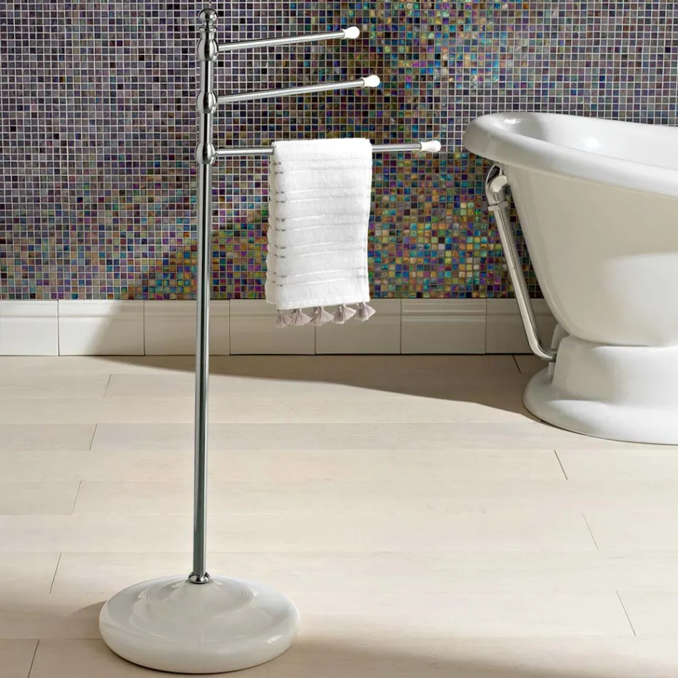 Mbajtëse peshqirësh vintage me 3 krahë në tunxh dhe qeramikë - Lyon Viadurini