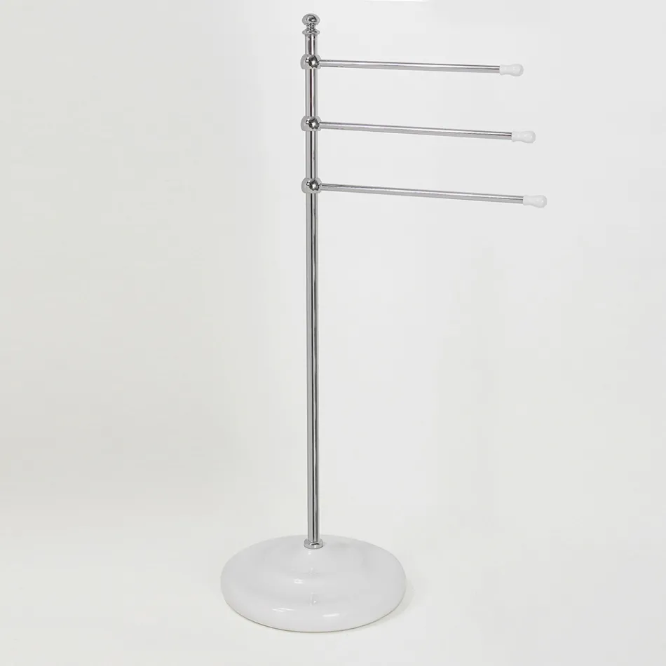 Mbajtëse peshqirësh vintage me 3 krahë në tunxh dhe qeramikë - Lyon Viadurini