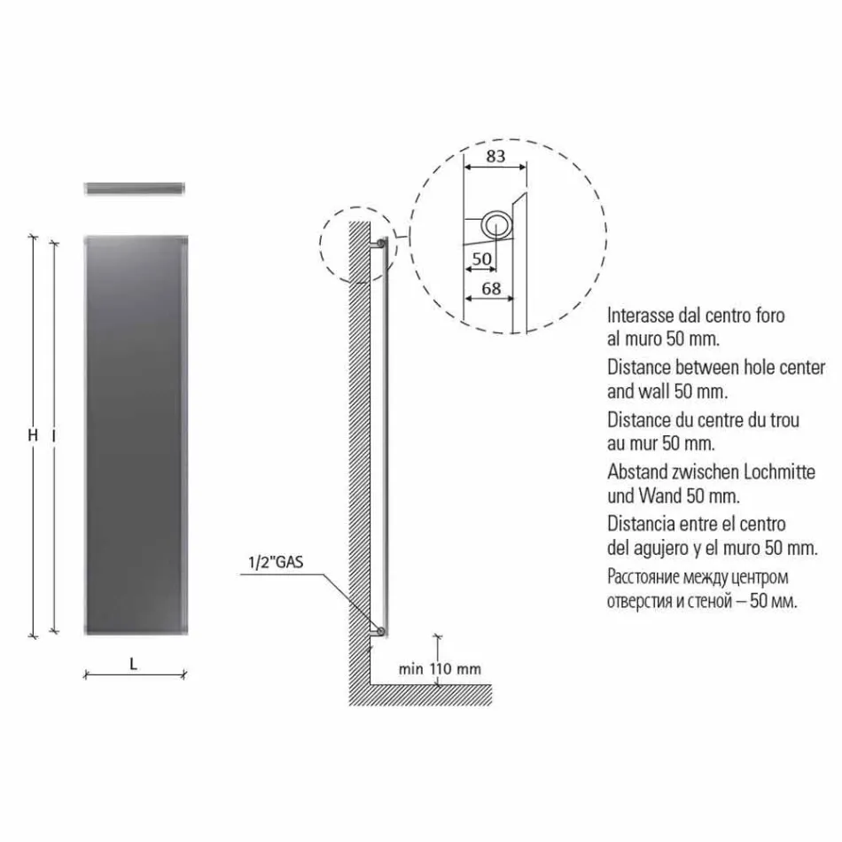 Pllakë rrezatuese hidraulike në mur në çelik me zbukurim 839 Watt - Kelvin Viadurini