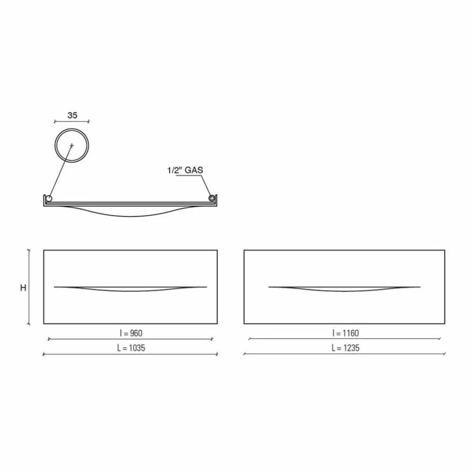 Dizajn Horizontal Pllaka rrezatuese hidraulike në çelik deri në 820 W - Prerje Viadurini