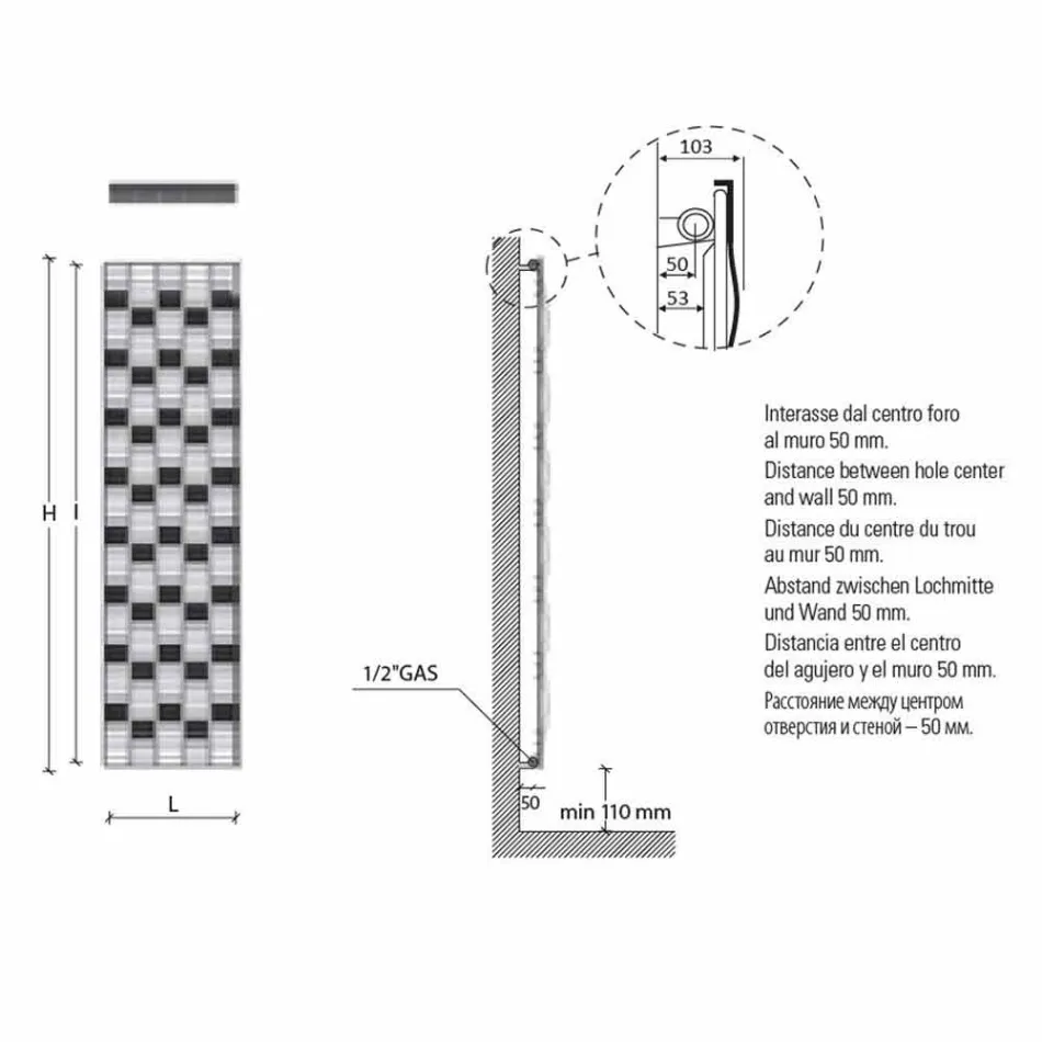 Projektimi vertikal Pllaka rrezatuese prej çeliku 5 shirita deri në 1003 Watt - Lumi Viadurini