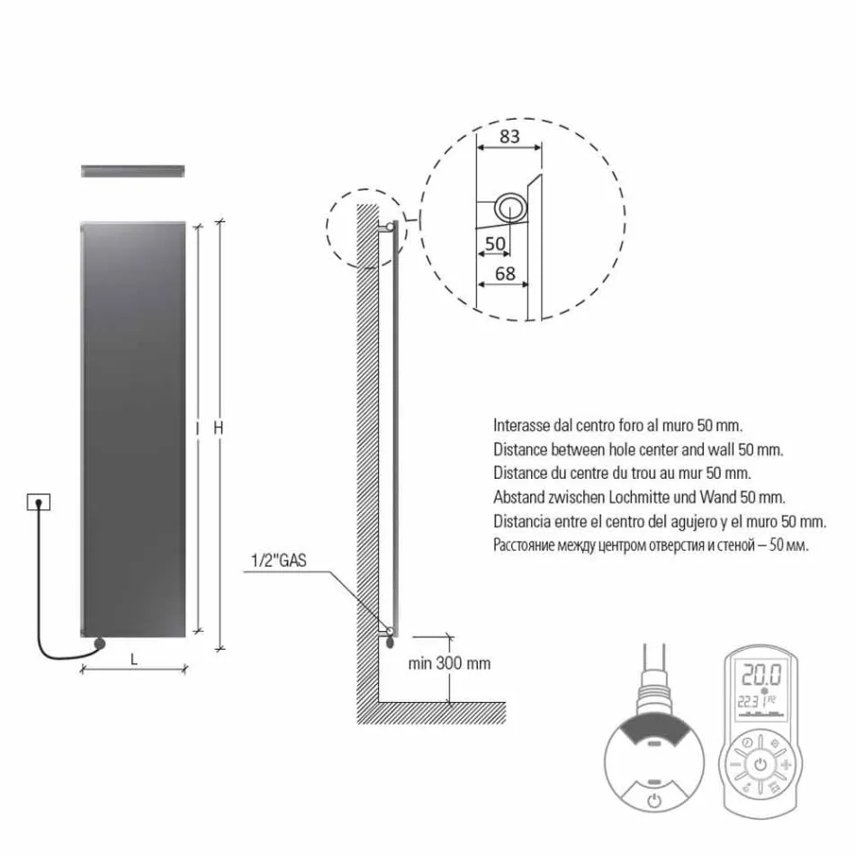 Pllakë vertikale elektrike rrezatuese në dizajn refleks çeliku inox 1000 W - akull Viadurini