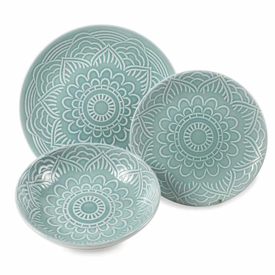 Pllaka me ngjyra moderne 18 copë Shërbimi i plotë i tabelës në Gres - Kretë Viadurini