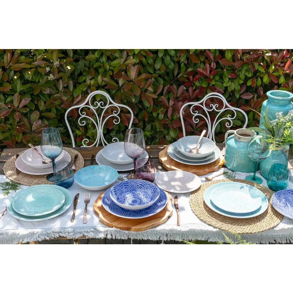 Pllaka me ngjyra moderne 18 copë Shërbimi i plotë i tabelës në Gres - Kretë Viadurini