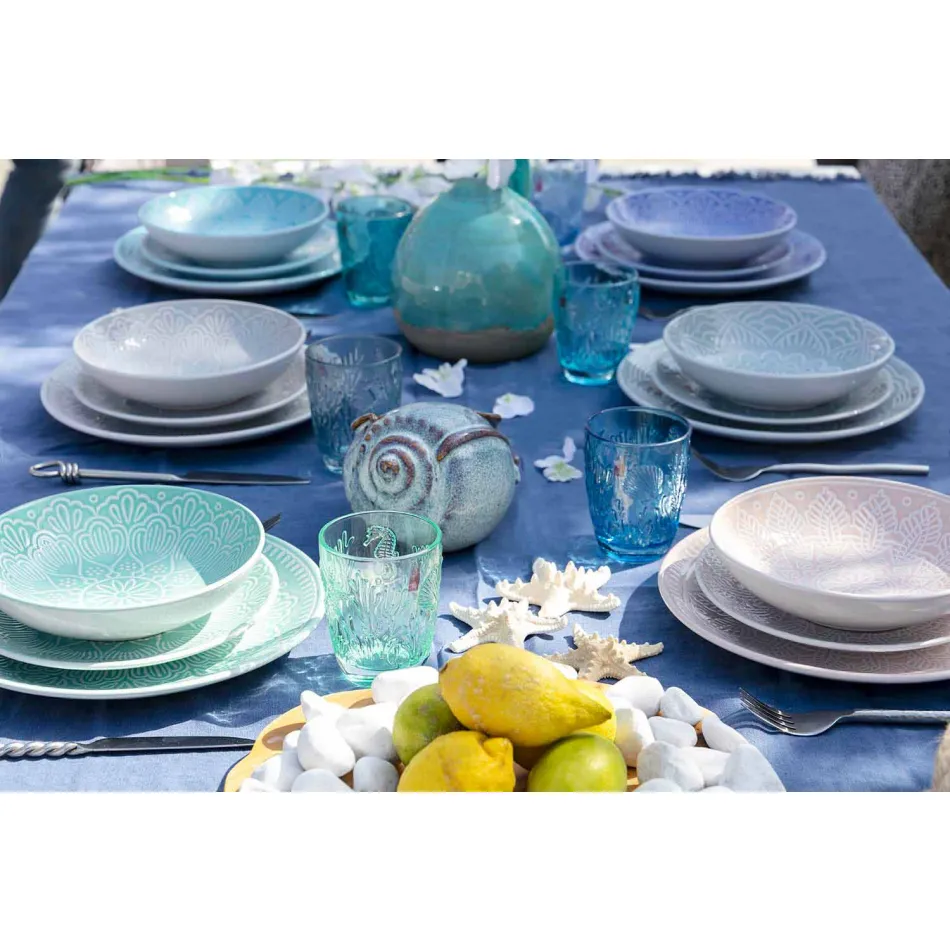 Pllaka me ngjyra moderne 18 copë Shërbimi i plotë i tabelës në Gres - Kretë Viadurini