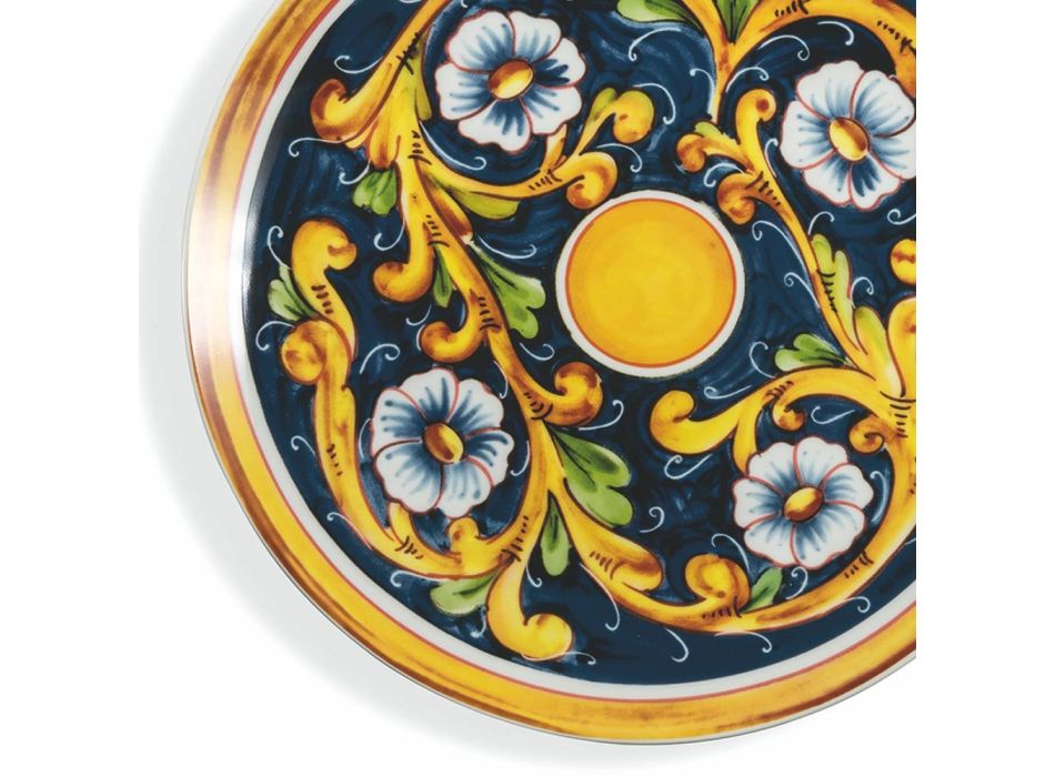 Pjata servirjeje me glazurë porcelani me dekor mesdhetar 4 copë - Eivissa Viadurini