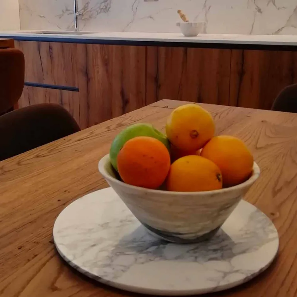 Pllakë shërbimi e rrumbullakët në mermer të bardhë Carrara prodhuar në Itali - Kamil Viadurini