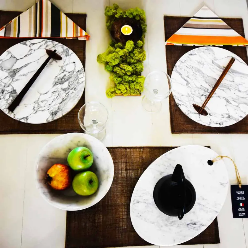 Pllakë shërbimi e rrumbullakët në mermer të bardhë Carrara prodhuar në Itali - Kamil Viadurini