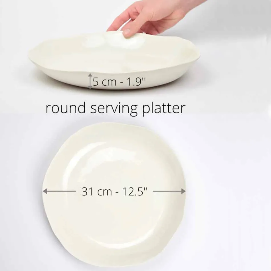 Pllaka e Rrumbullakët e Shërbimit të Porcelanit të Bardhë Luksoz Italian - Arcimaesta Viadurini