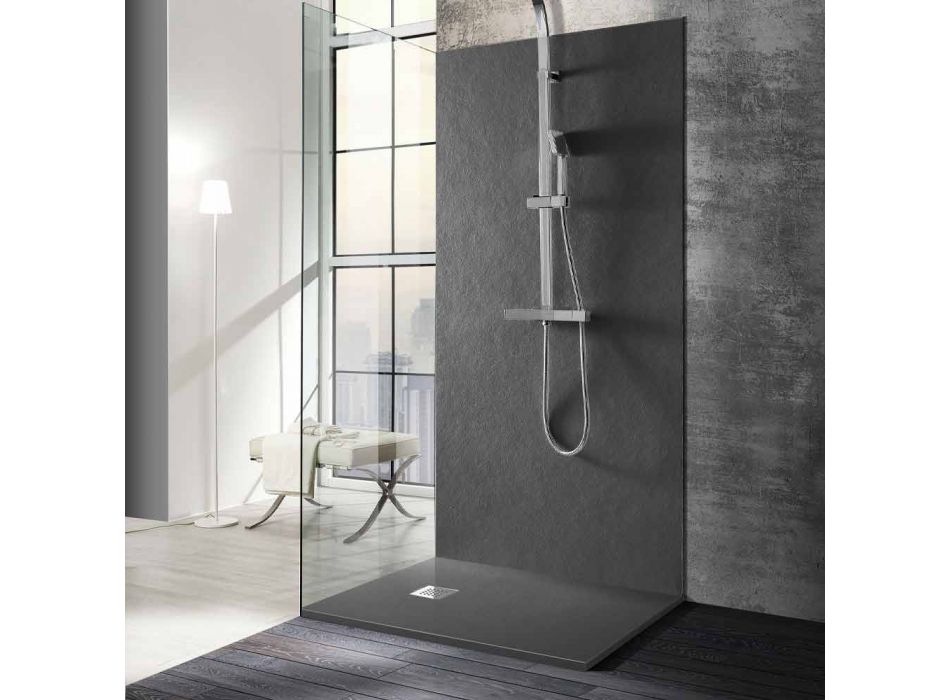 Tabaka dushi 120x90 në rrëshirë me efekt guri me rrjet çeliku - Domio Viadurini