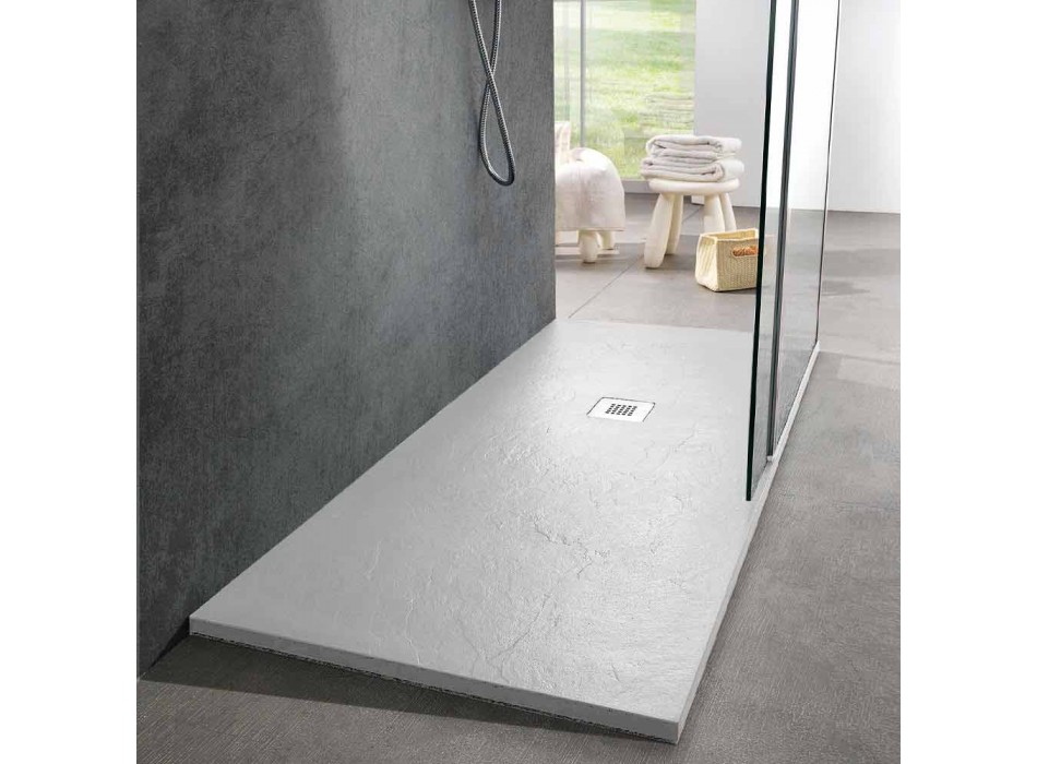 Tabaka dushi 160x70 Dizajn modern në efektin e pllakës së rrëshirës së bardhë - Sommo Viadurini