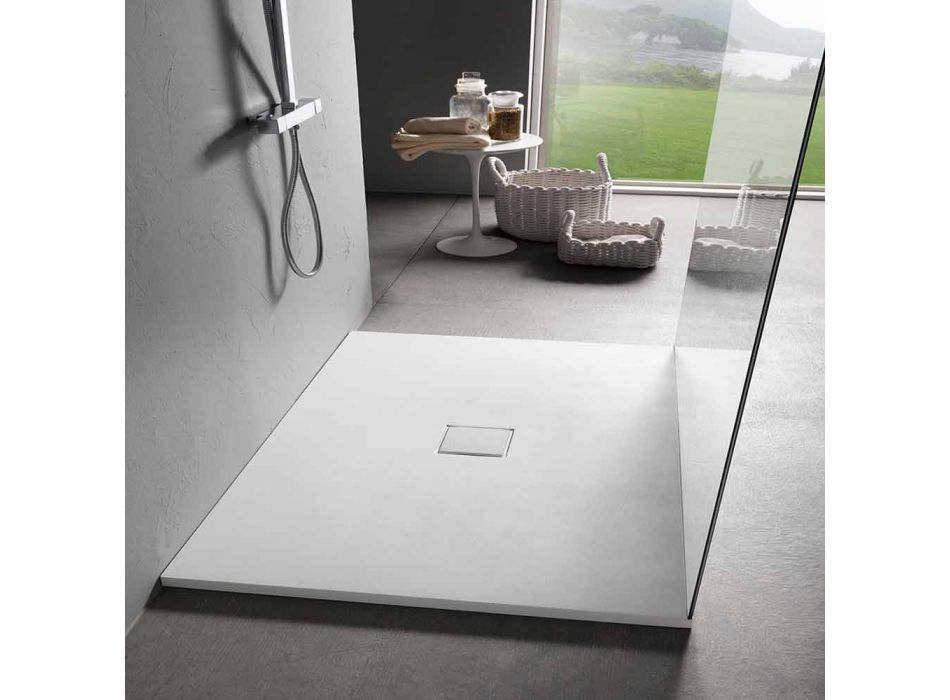 Sirtar dushi me dizajn katror 90x90 me efekt kadifeje me rrëshirë të bardhë - Estimo Viadurini